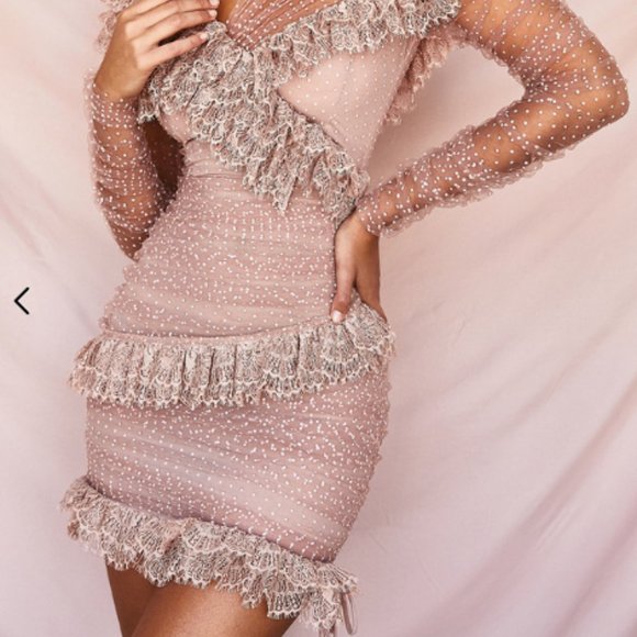 HOUSE OF CB - SORREL -  BLUSH LACE FRILL MINI DRESS - Picture 4 of 12